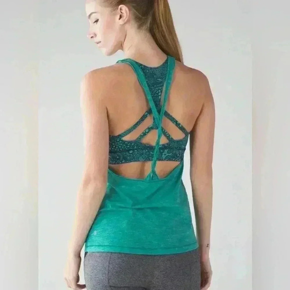 lululemon athletica Tops - Lululemon Twist and Toil Tank Heathered Bali Breeze/Pretty Lace Bali Breeze